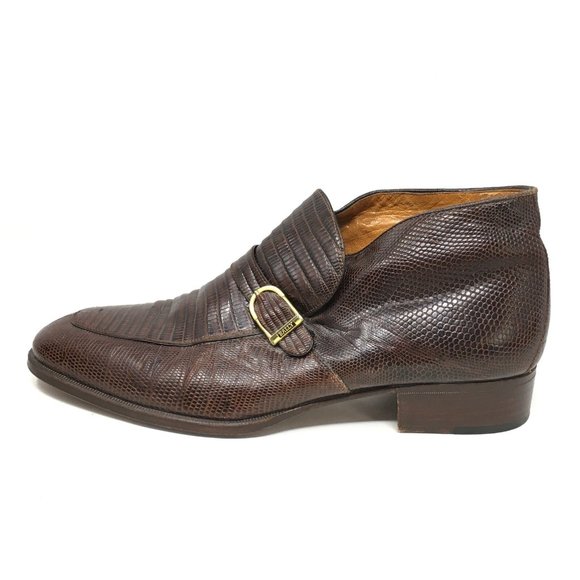 Bally Ankle Boots Shoes Size 8 Brown Full Lizard